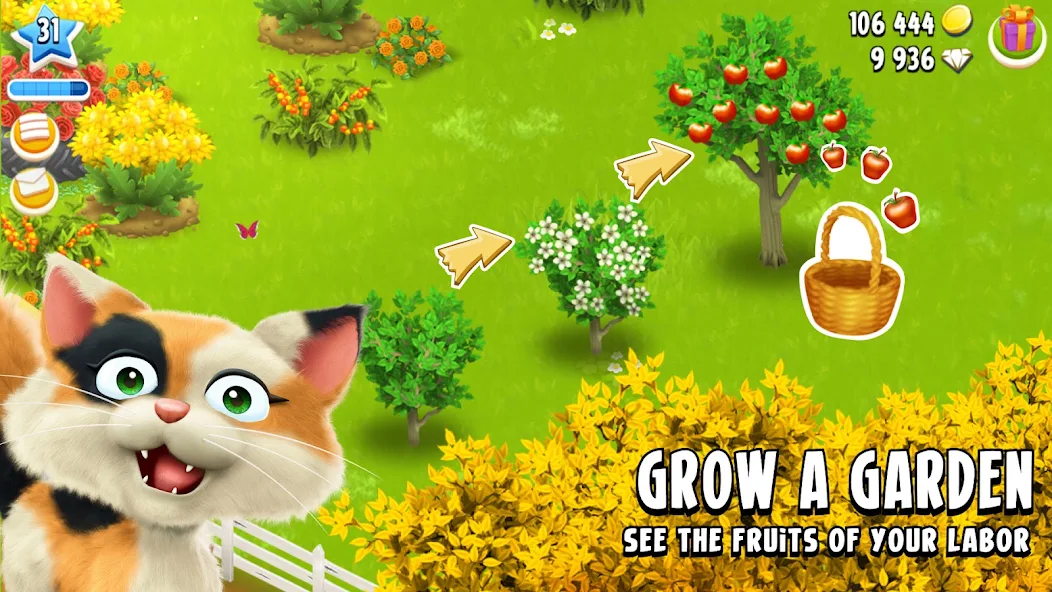 Official Hay Day image showing a garden and fruit trees